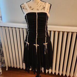 Y2K Amy Byer Black White Mini Dress Tulle Bows Whimsigoth Fairy Balletcore Sz S
